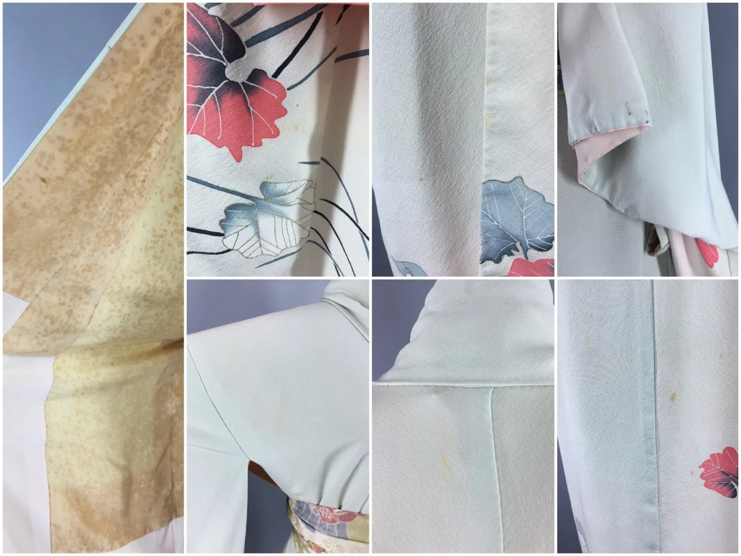 1940s Vintage Silk Kimono Robe / Pale Green Floral Print