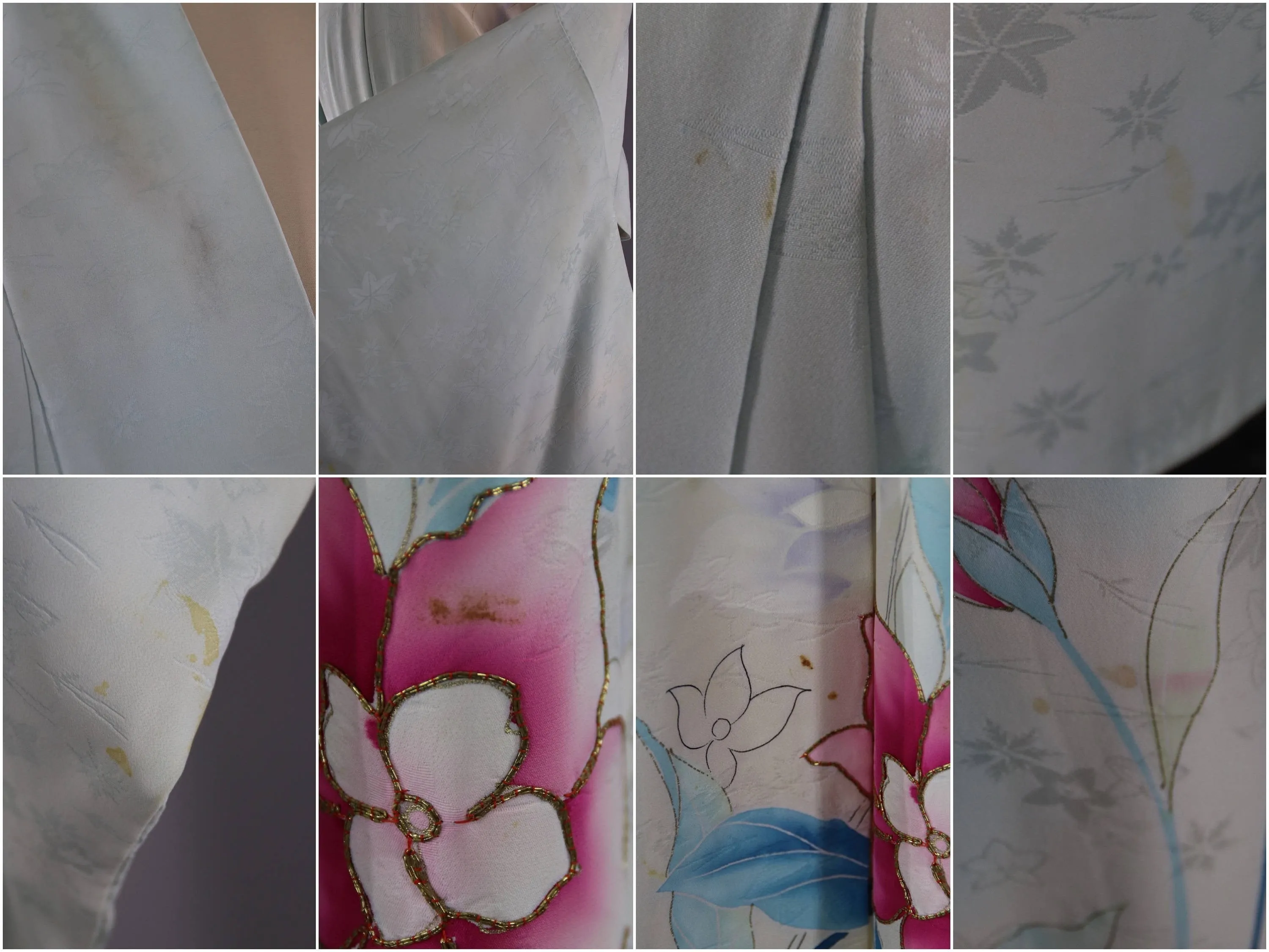 1950s Vintage Silk Kimono Robe / Blue Green Floral Print