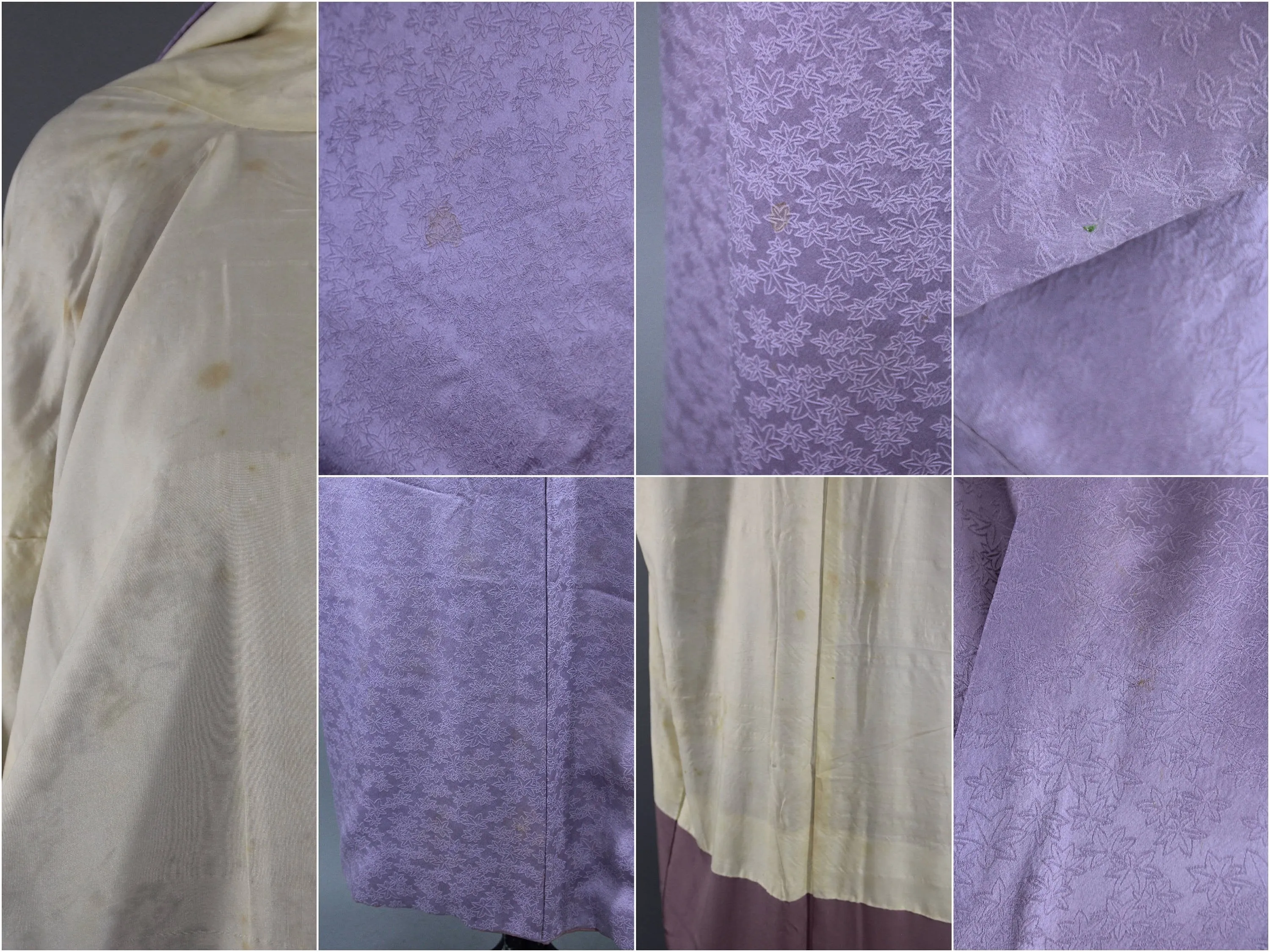 1950s Vintage Silk Kimono Robe / Lavender Purple Maple Leaves