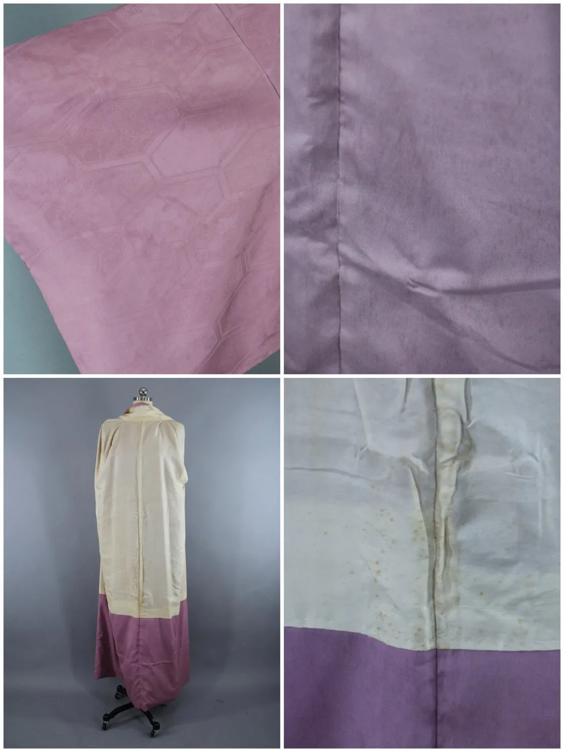 1950s Vintage Silk Kimono Robe / Lavender Purple Textured Floral