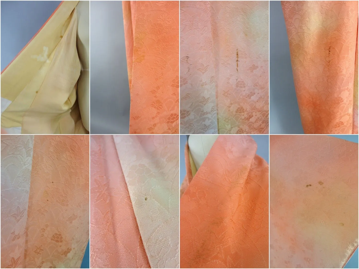 1960s Vintage Silk Kimono Robe in Orange Sherbet Ombre