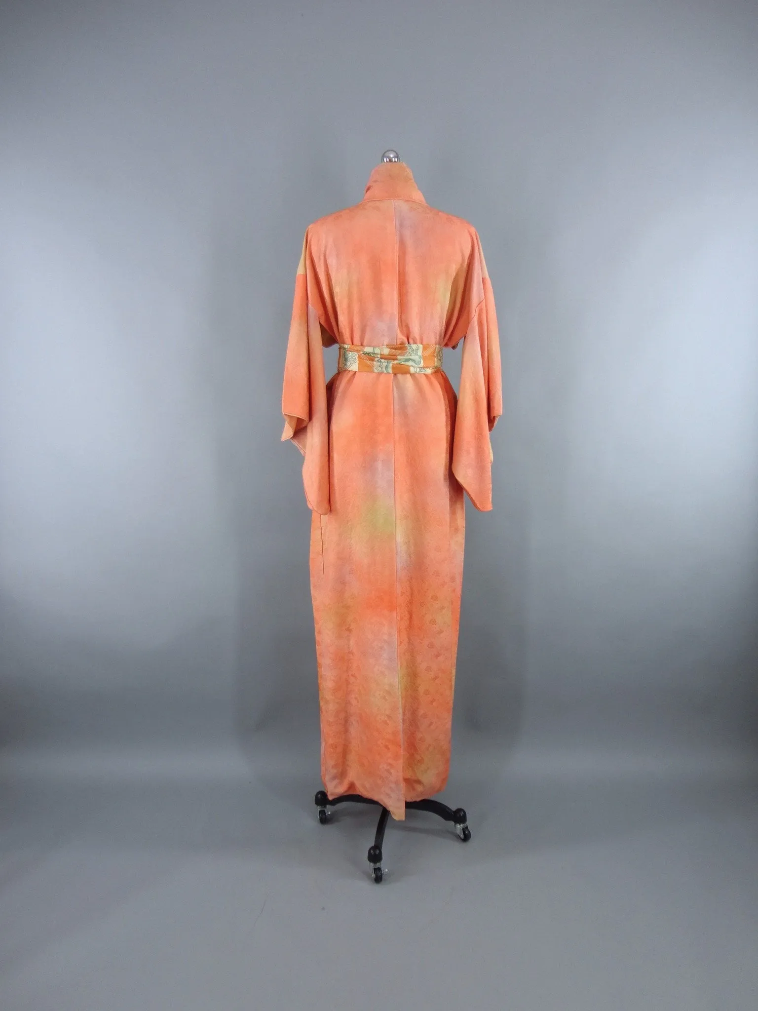 1960s Vintage Silk Kimono Robe in Orange Sherbet Ombre