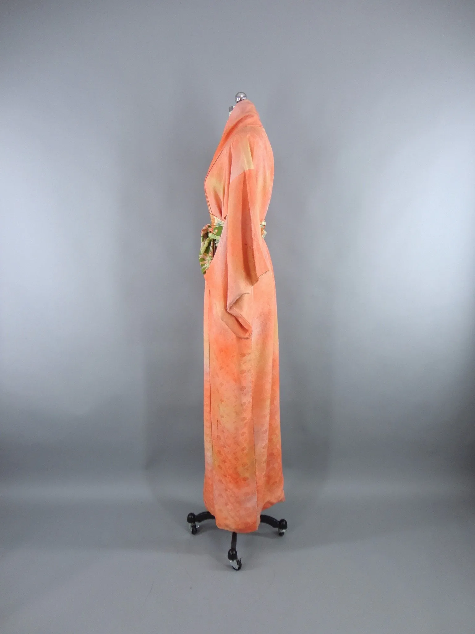 1960s Vintage Silk Kimono Robe in Orange Sherbet Ombre
