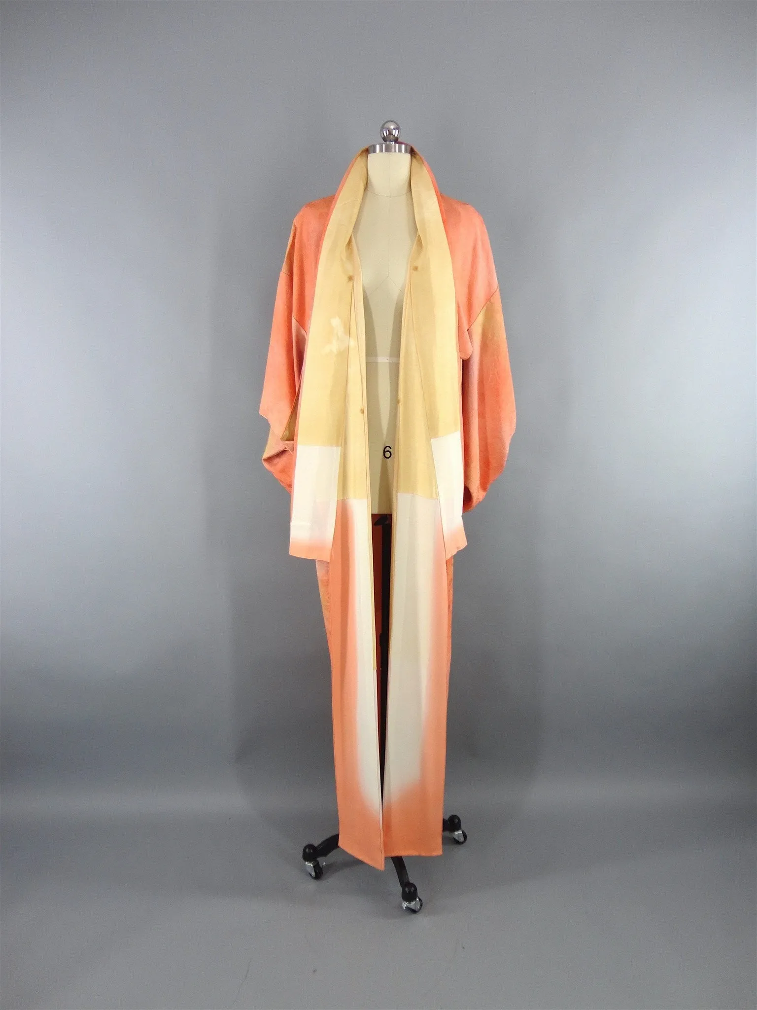 1960s Vintage Silk Kimono Robe in Orange Sherbet Ombre