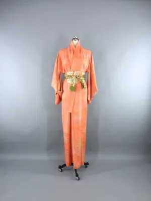 1960s Vintage Silk Kimono Robe in Orange Sherbet Ombre