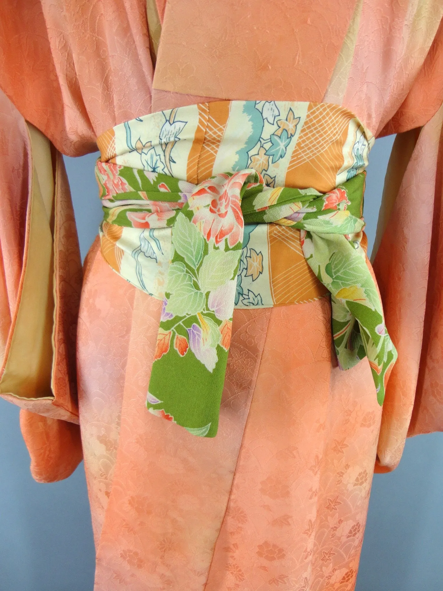 1960s Vintage Silk Kimono Robe in Orange Sherbet Ombre