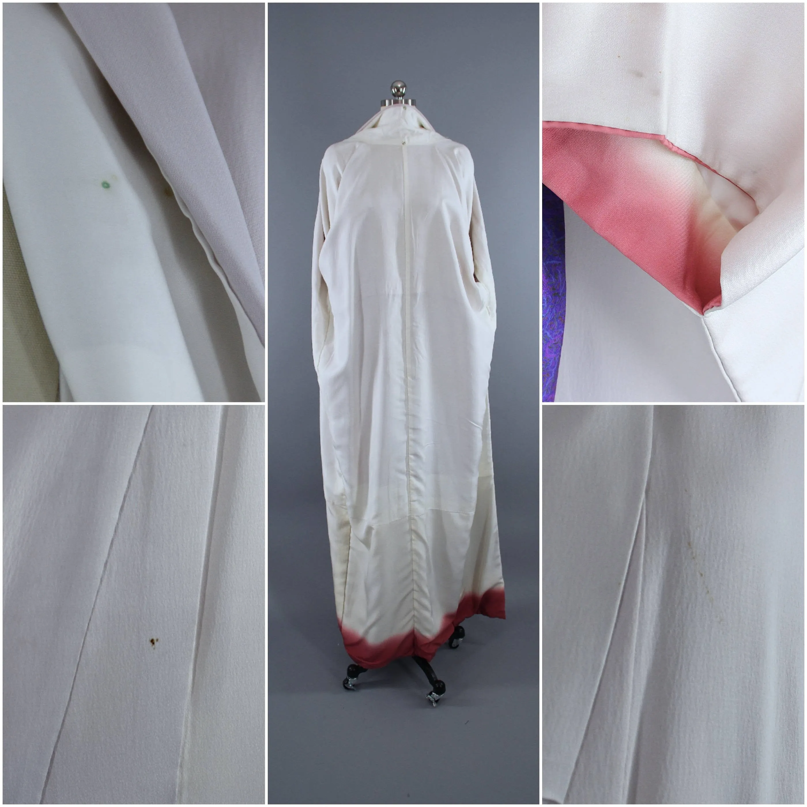 1960s Vintage Silk Kimono Robe / Lavender Purple Peacock