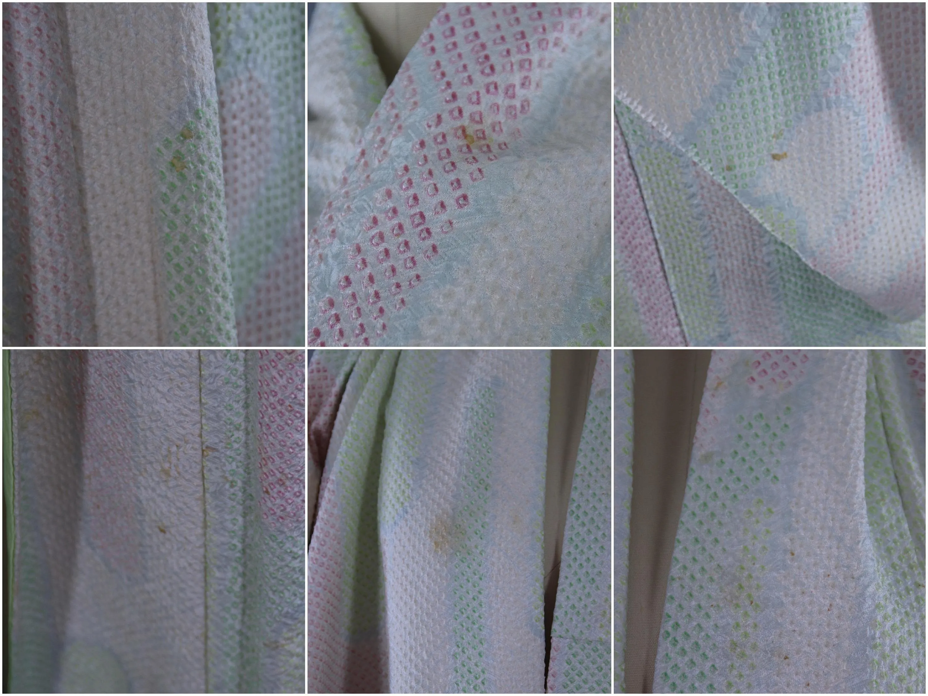 1960s Vintage Silk Kimono Robe / Pastel Pink & Green Shibori