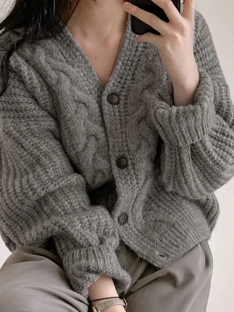 2022 Autumn Elegant Knitted Cardigan Women Long Sleeve Loose Solid Warm Tops Female Korean Fashion Single-breasted Casual Coat