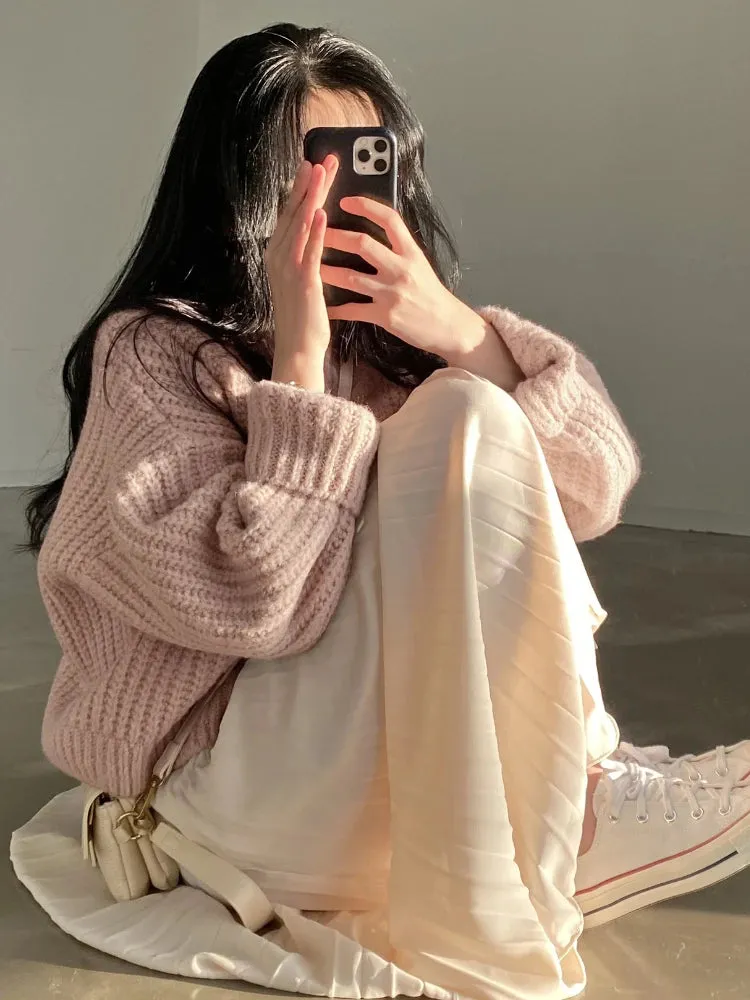 2022 Autumn Elegant Knitted Cardigan Women Long Sleeve Loose Solid Warm Tops Female Korean Fashion Single-breasted Casual Coat