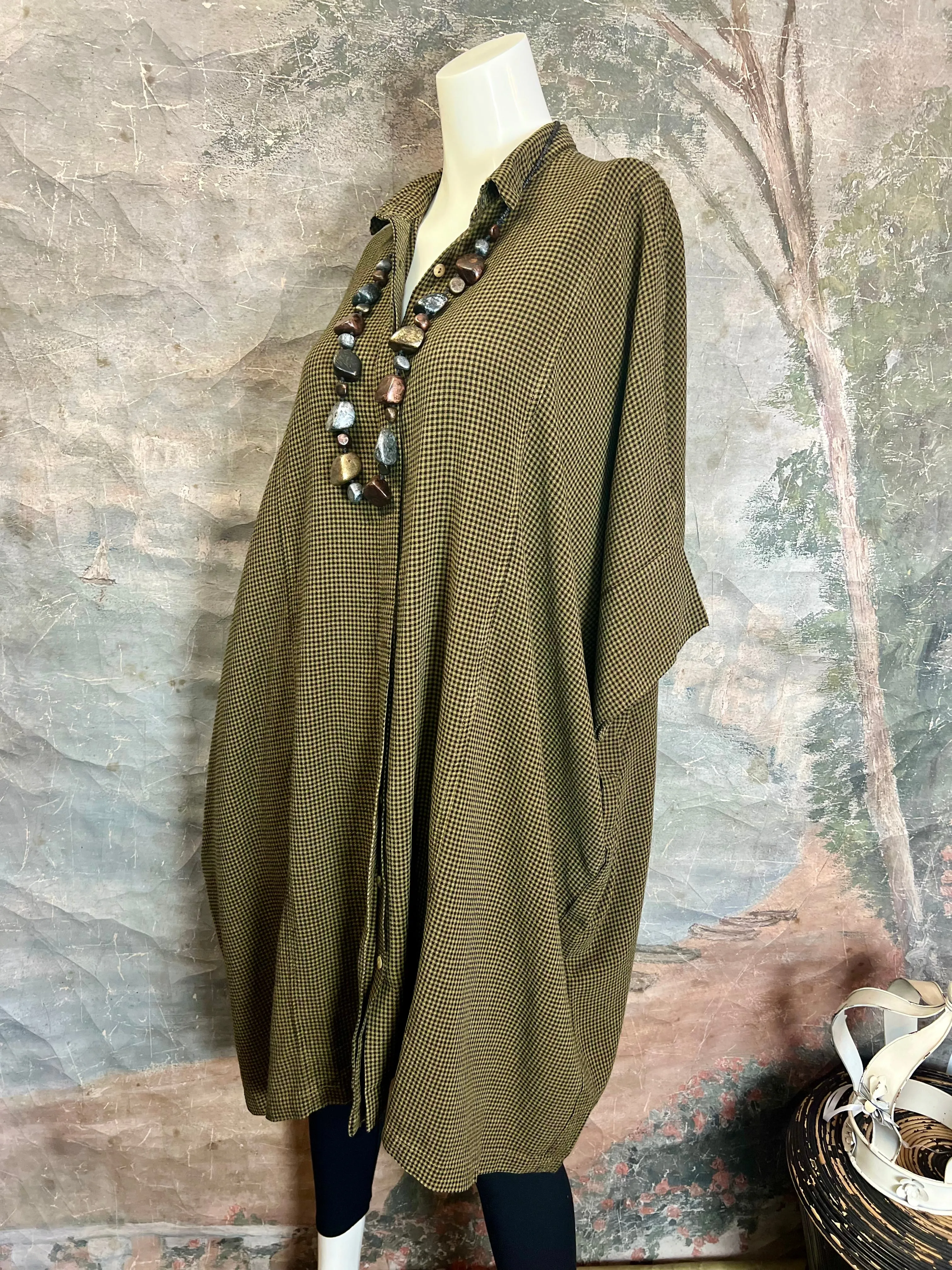66513 Kimono Shirt- Mini Check-Brass