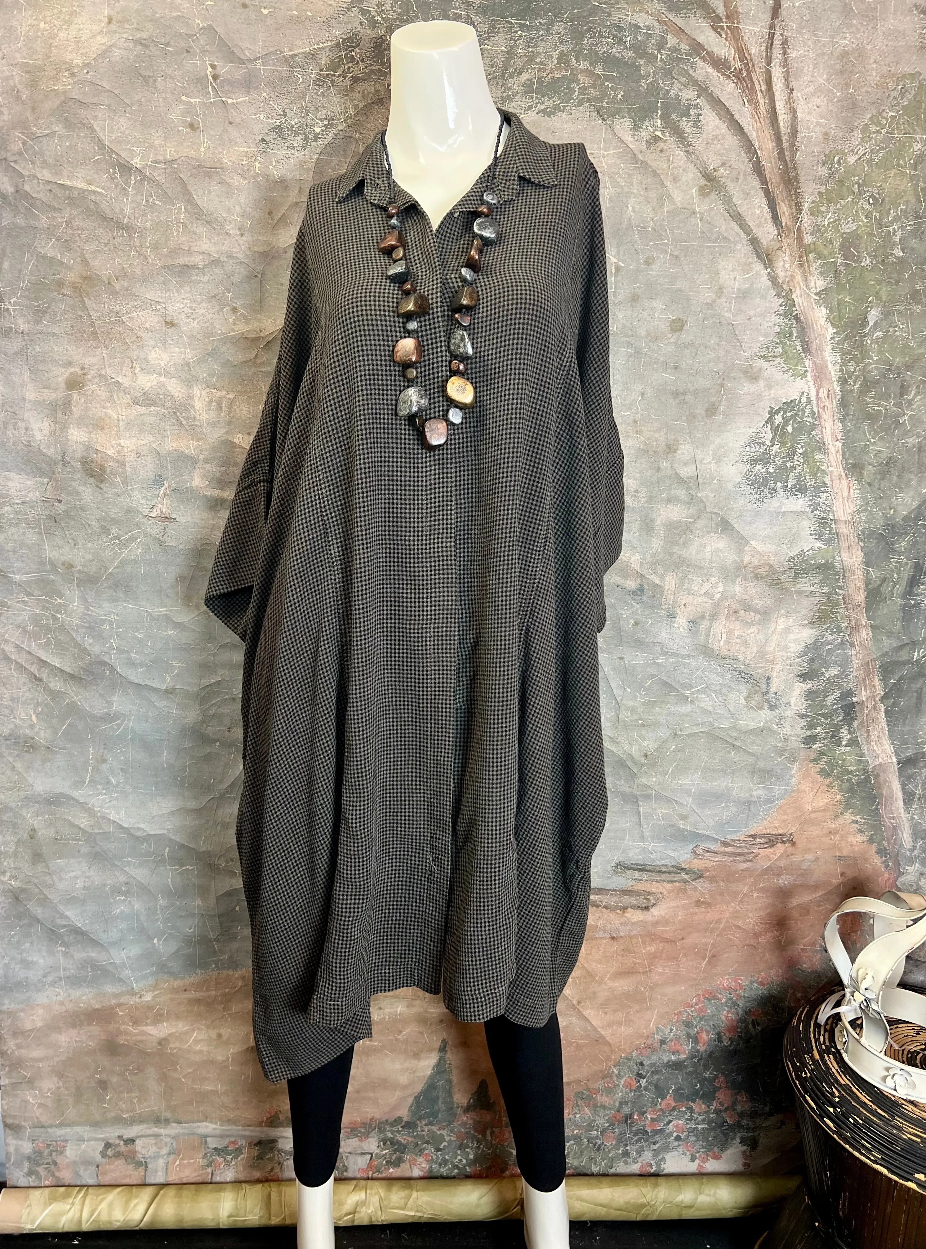 66513 Kimono Shirt- Mini Check-Saddle