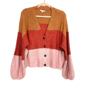 American Eagle Cognac/Brick/Pink Striped Cardigan- Size S