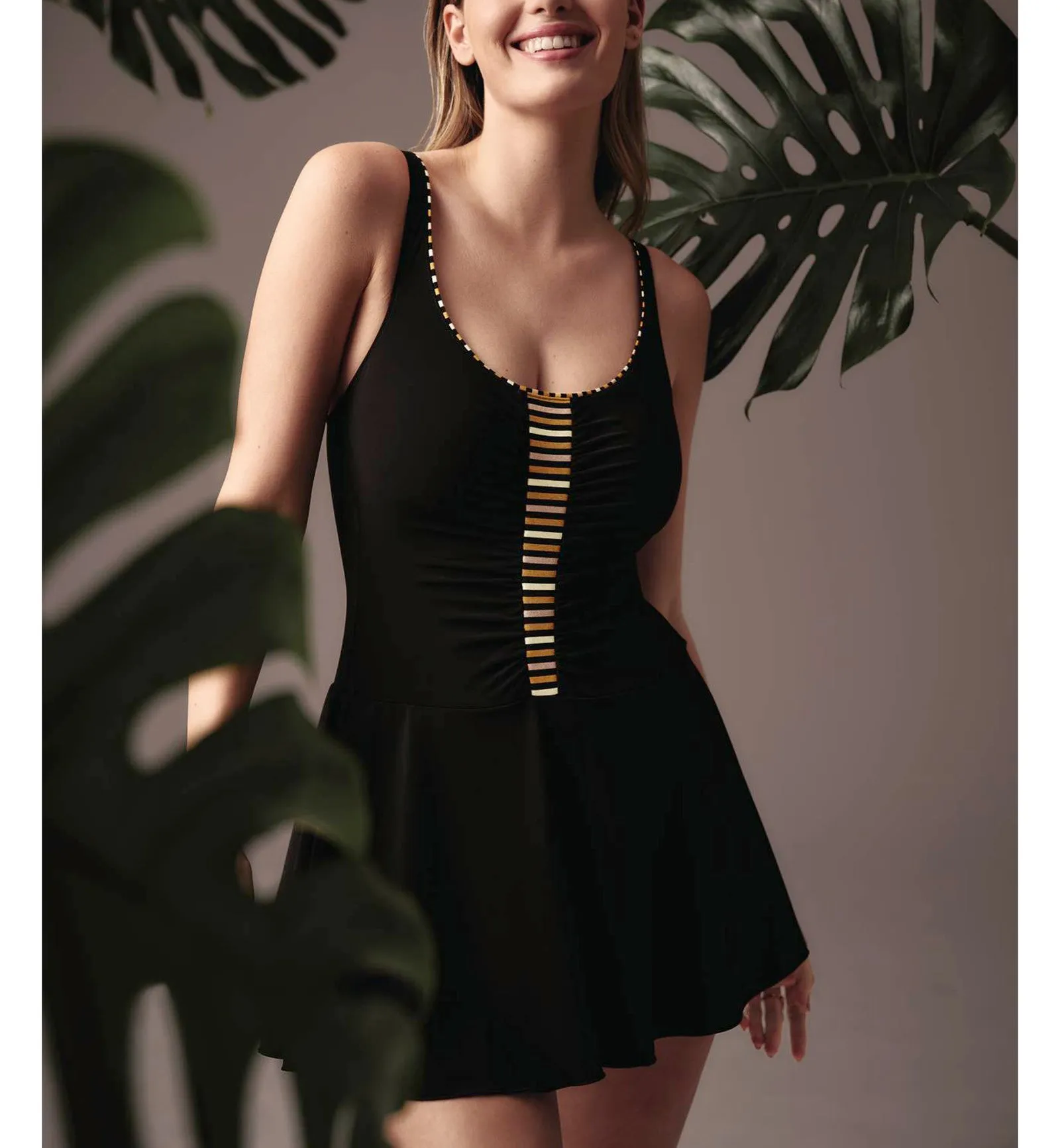 Anita Splash of Stripes Arabella Skirted One Piece Swimsuit (7322) - Black