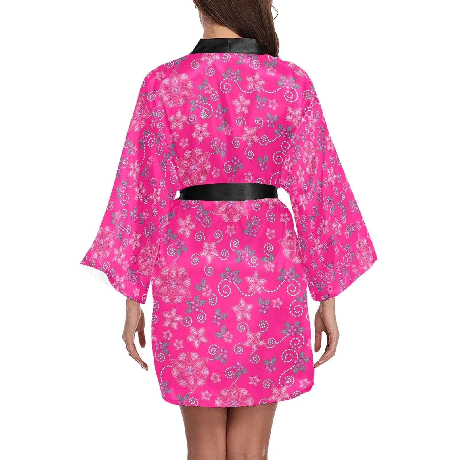 Berry Picking Pink Long Sleeve Satin Robe