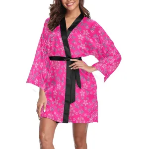 Berry Picking Pink Long Sleeve Satin Robe