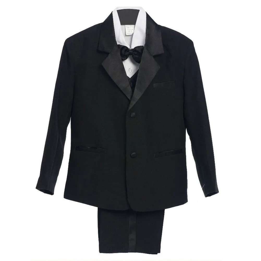 Big Boys Black 5 Piece Vest Jacket Pants Special Occasion Tuxedo Suit 8-20