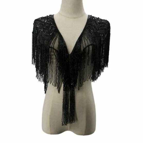 Black Beaded Chevron Pattern Shawl