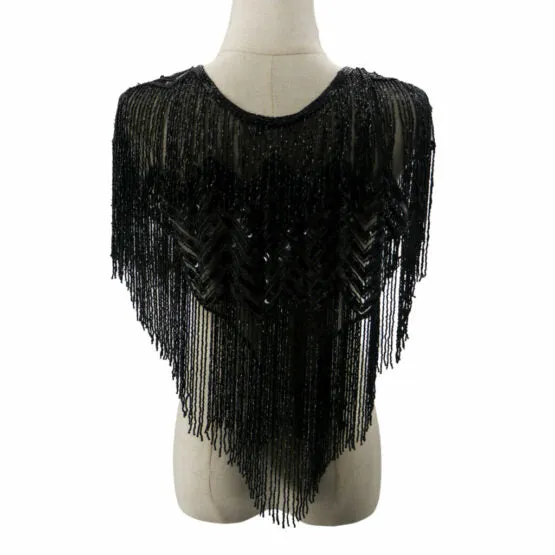 Black Beaded Chevron Pattern Shawl