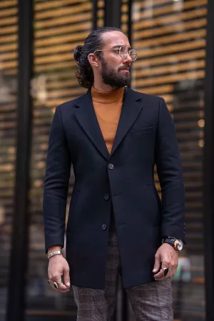 Black Slim Fit Single Breasted Long Coat by gentwith