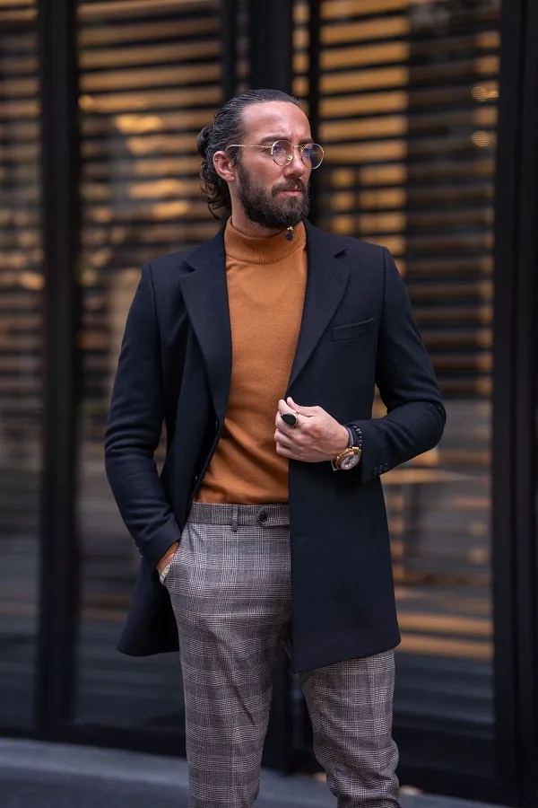 Black Slim Fit Single Breasted Long Coat by gentwith