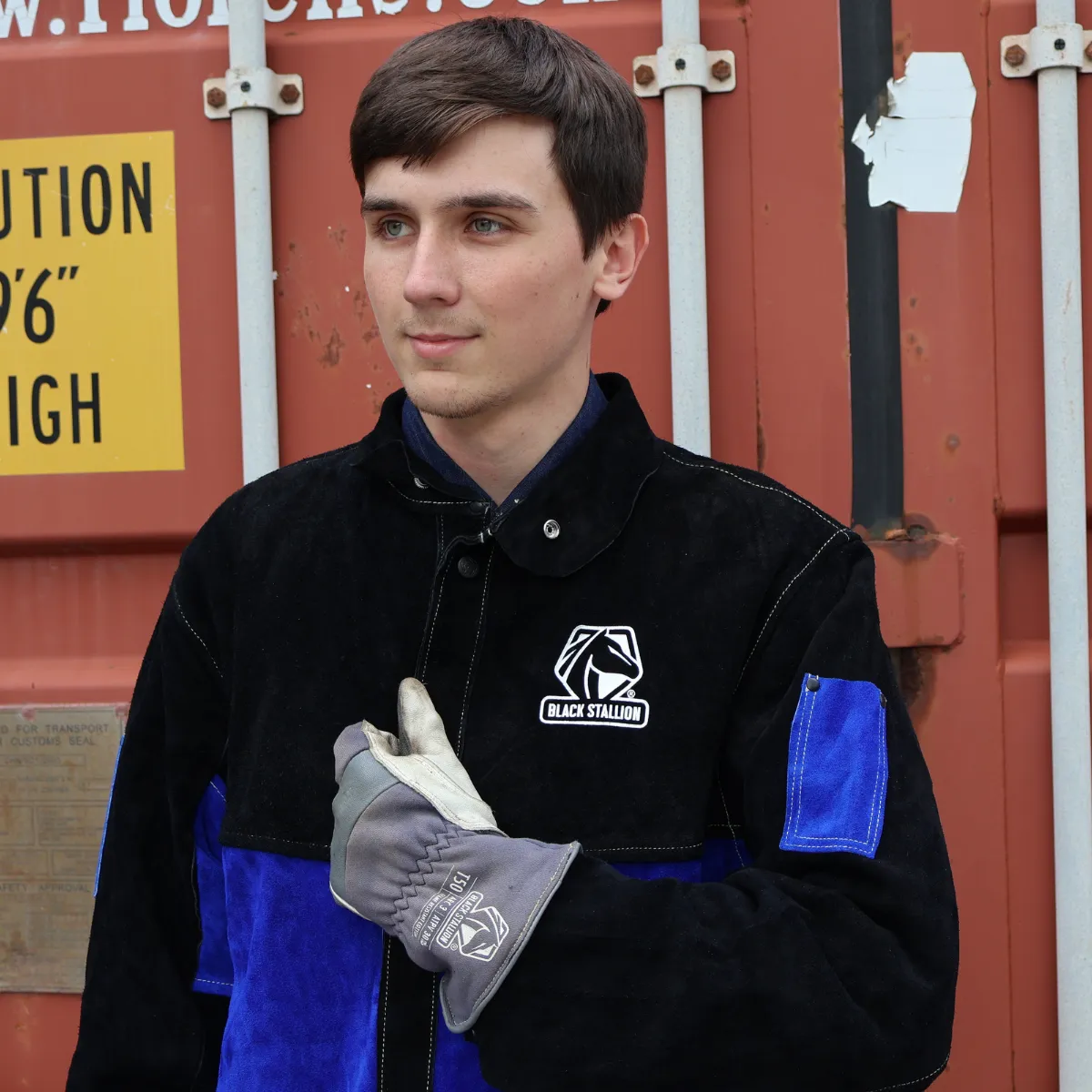 Black Stallion Color Block Leather Welding Jacket - JL1030-BB