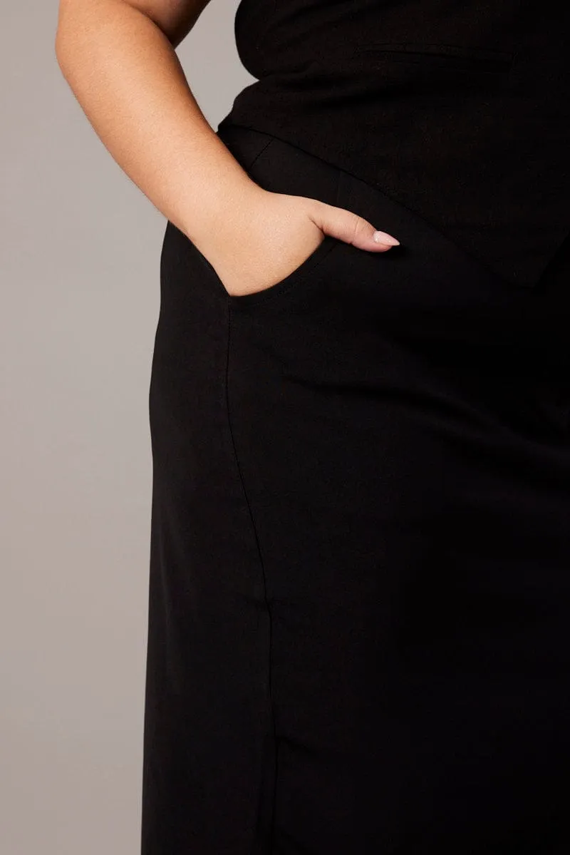 Black Tailored Midi Pencil Skirt
