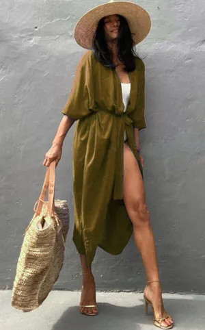Bohemian Long Kimono, Beach Cover Up Kimono, Solid Color Bohemian Kimono