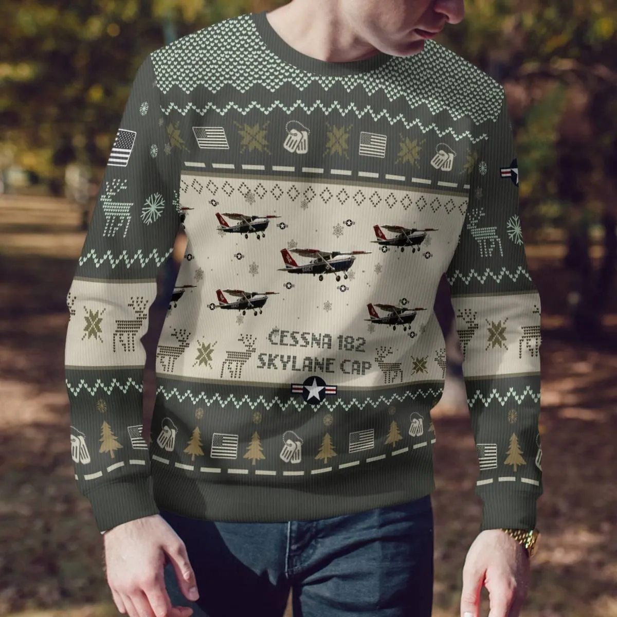Cessna 182 Skylane CAP Aircraft Ugly Sweater, Ugly Sweater Christmas Shirt for Men Dad Veteran