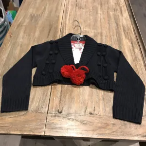 Charanga Acrylic Blue red/pompom/tie Cardigan 12-18m