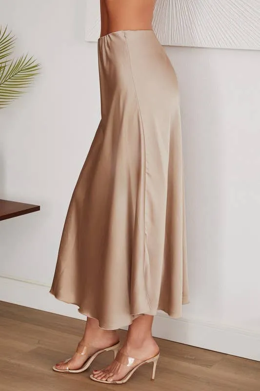 Charly Solid Silky Satin Maxi Skirt