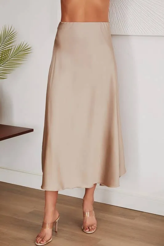Charly Solid Silky Satin Maxi Skirt