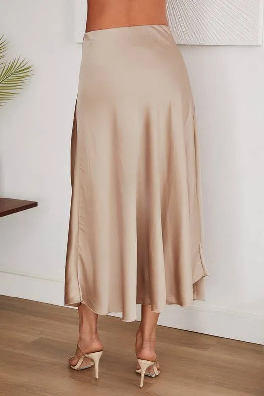 Charly Solid Silky Satin Maxi Skirt