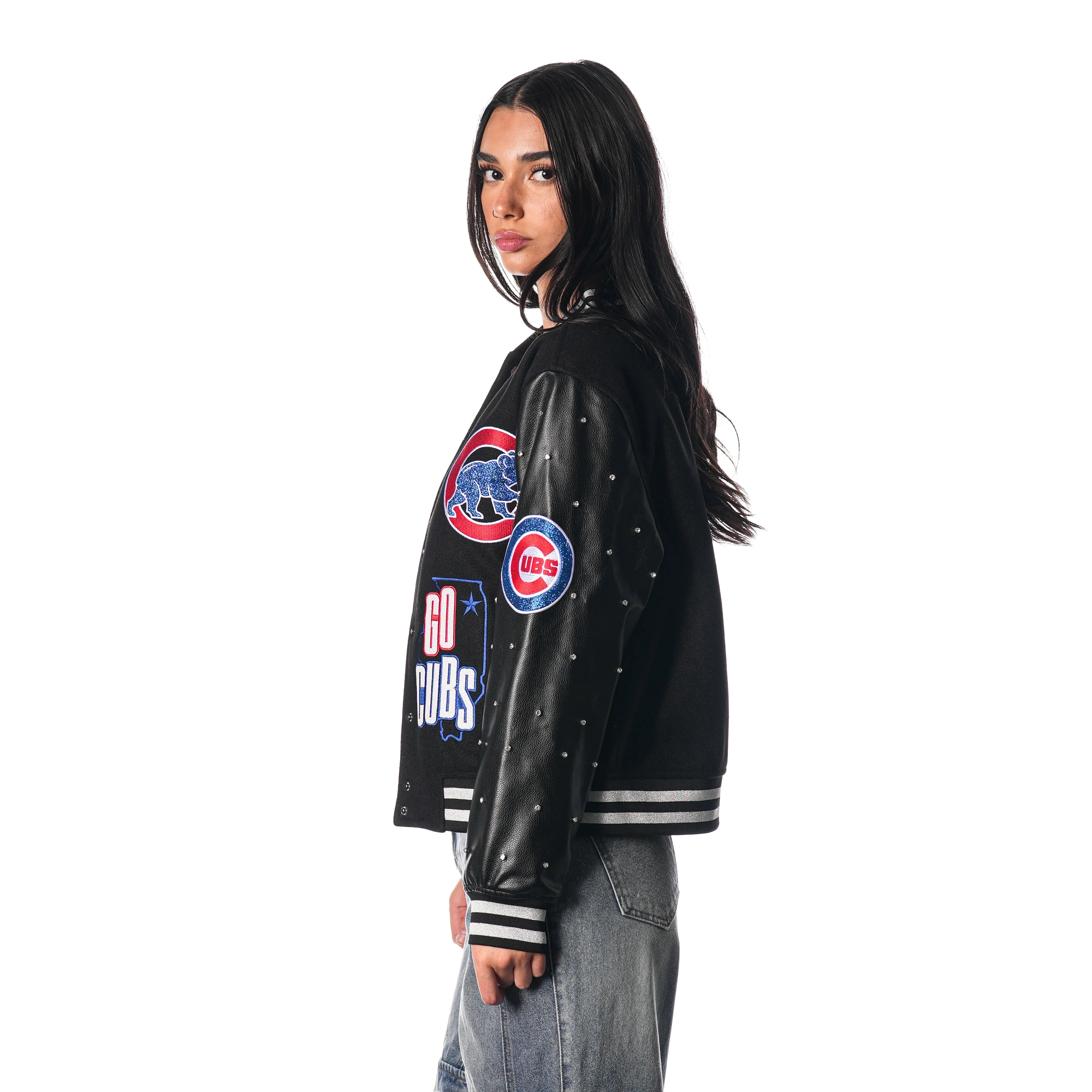 CHICAGO CUBS VARSITY SPARKLE JACKET - BLACK