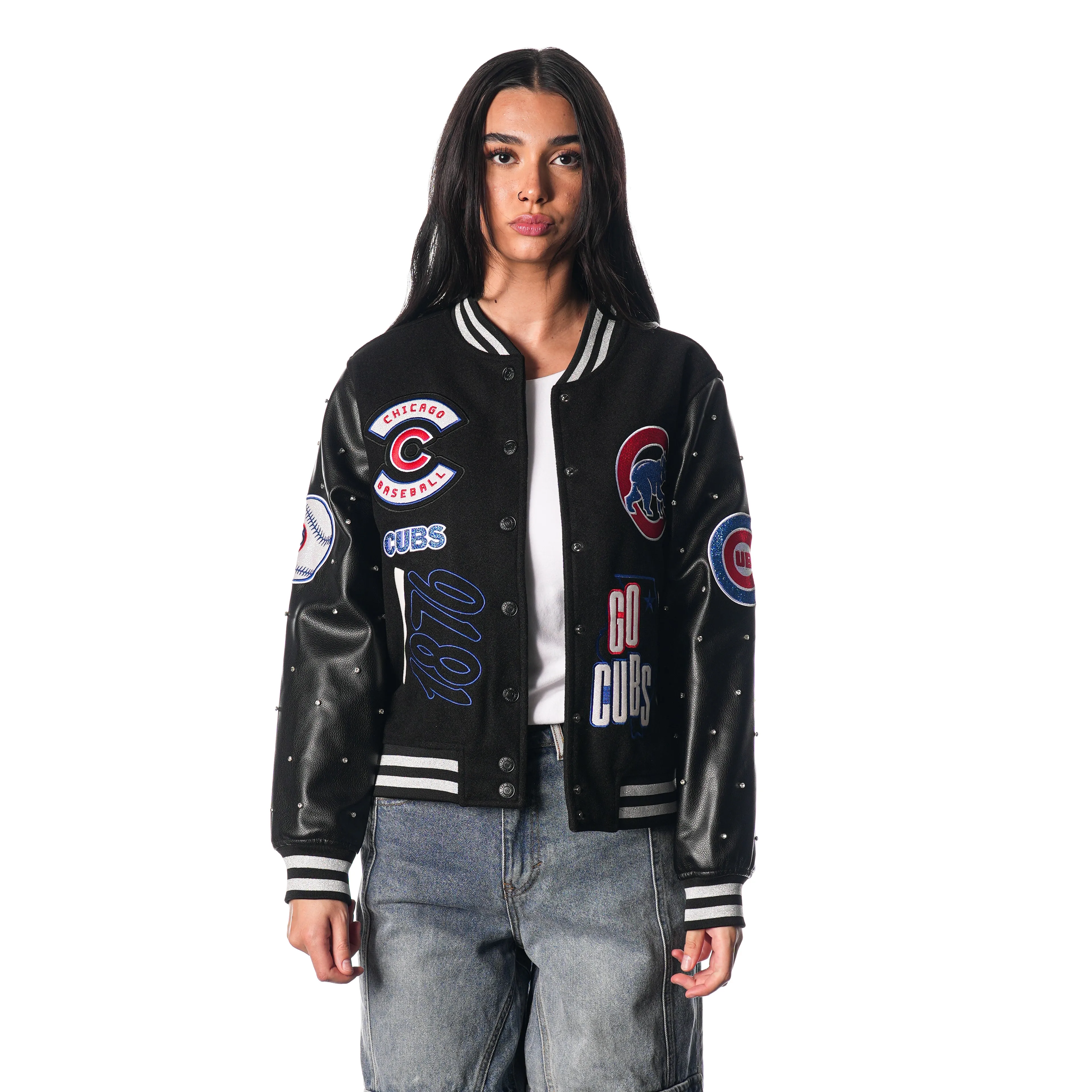 CHICAGO CUBS VARSITY SPARKLE JACKET - BLACK