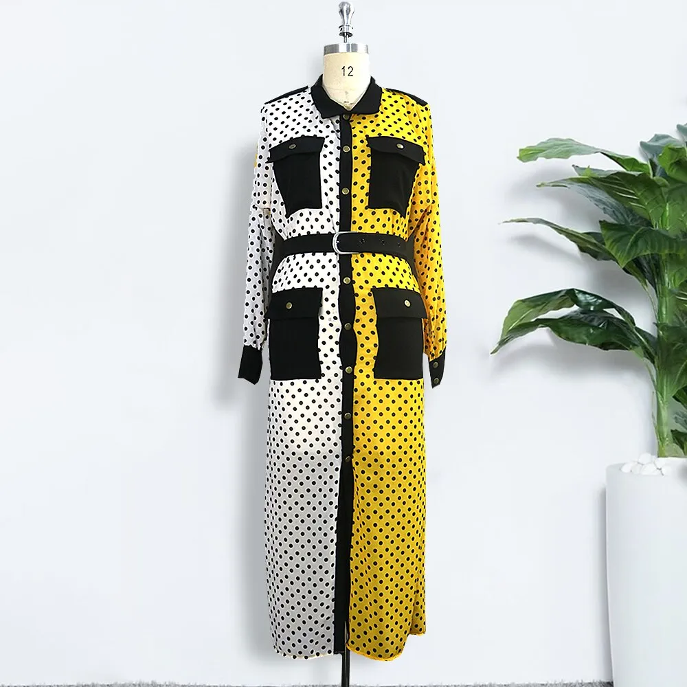 Chiffon Polka Dot Front Slit Dress - Culture Heaven Special