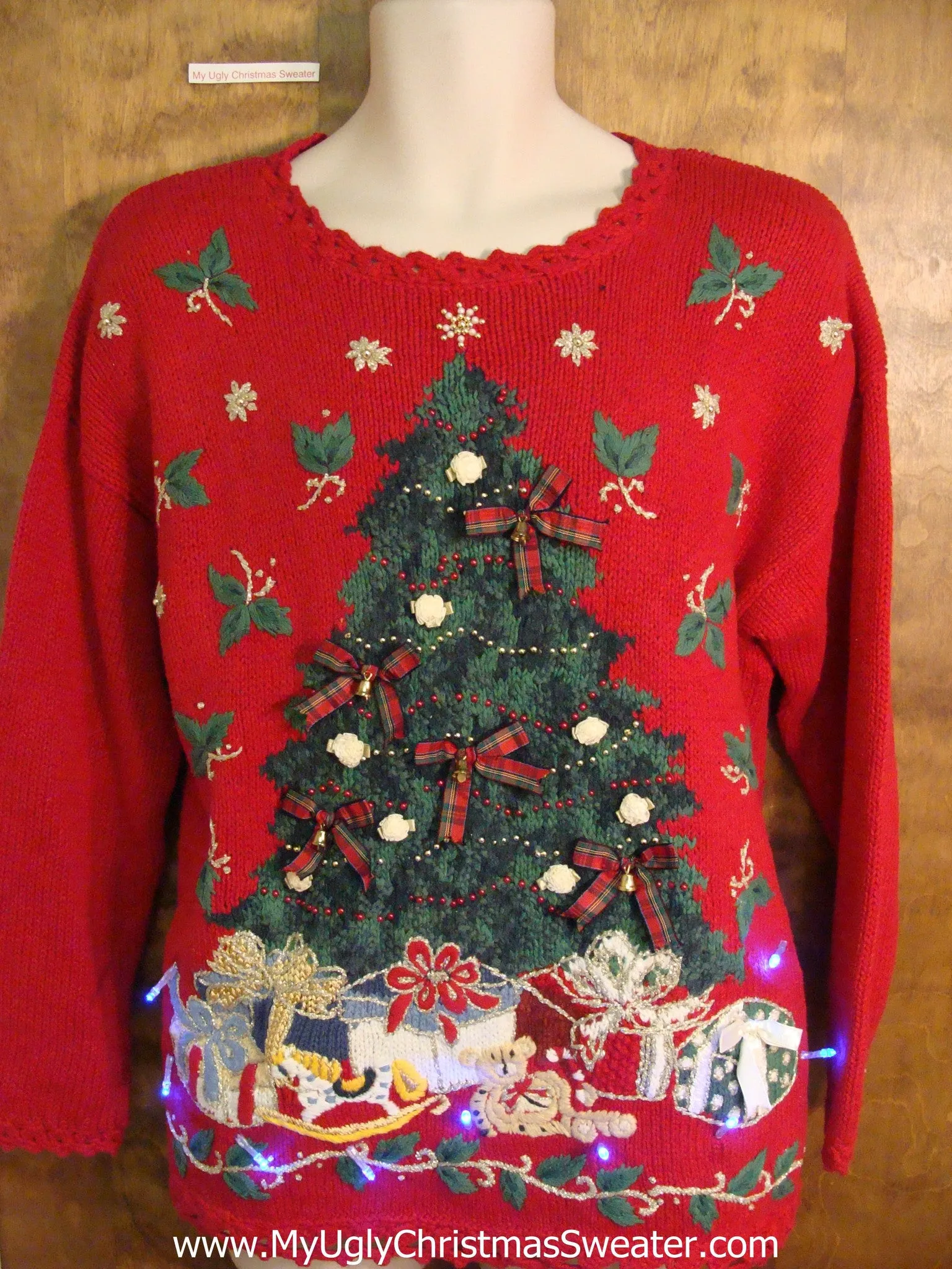 Crazy 80s Red Christmas Sweater with Lights