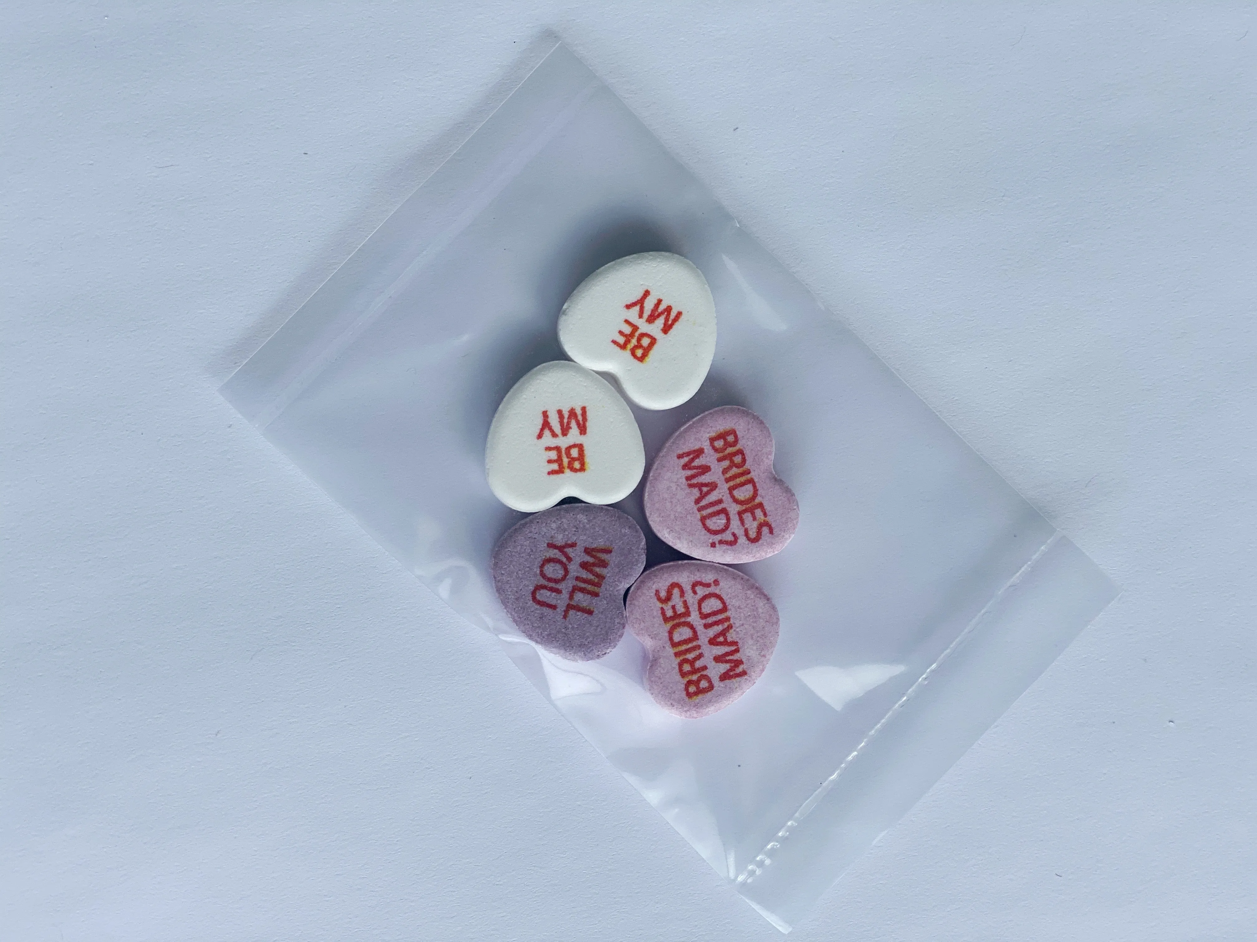 Custom Candy Hearts Personalized Bags - 5 Candies Per Bag (50 Bag Minimum)