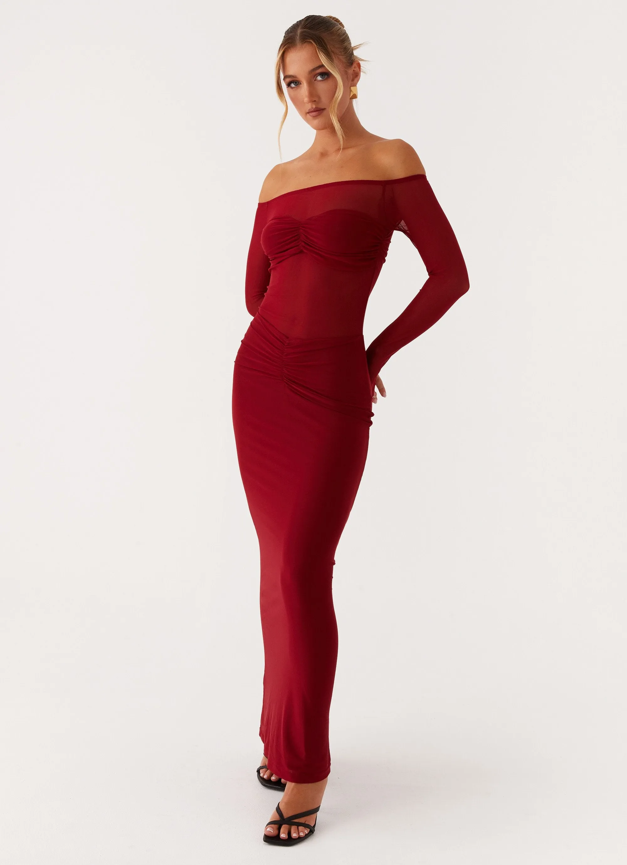 Divine Beauty Mesh Maxi DRess - Maroon