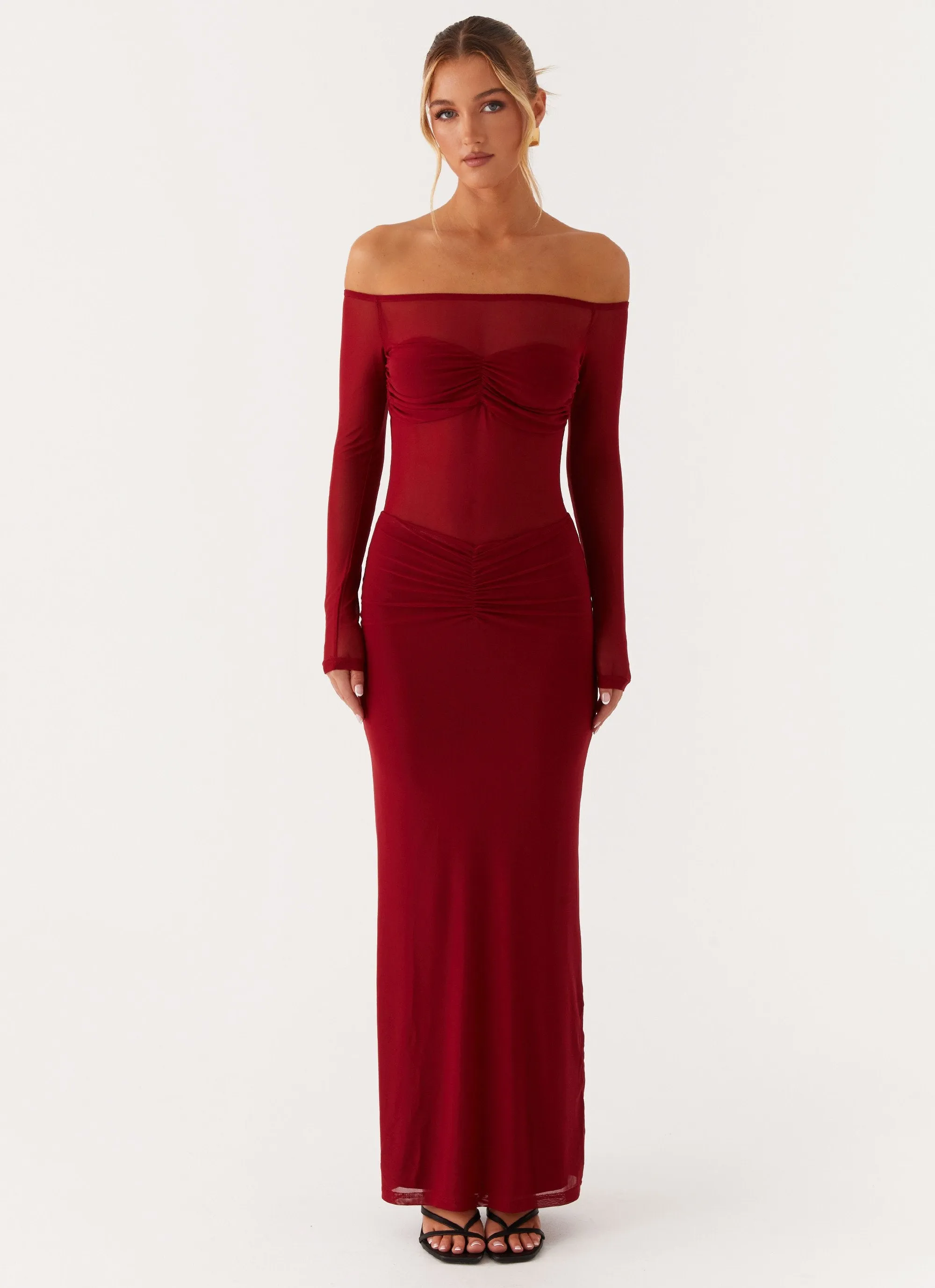 Divine Beauty Mesh Maxi DRess - Maroon