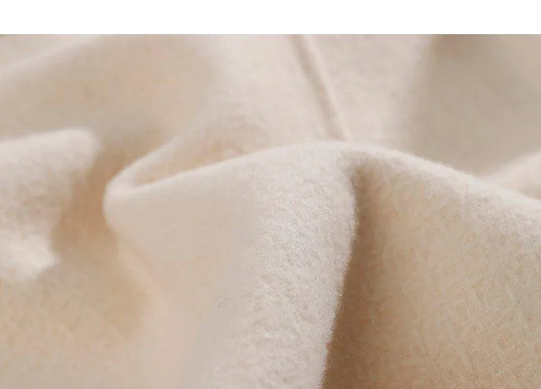 DPLAY fall Winter Beige Pearl Navy Collar Double Sided Woolen Long Coat - Tio