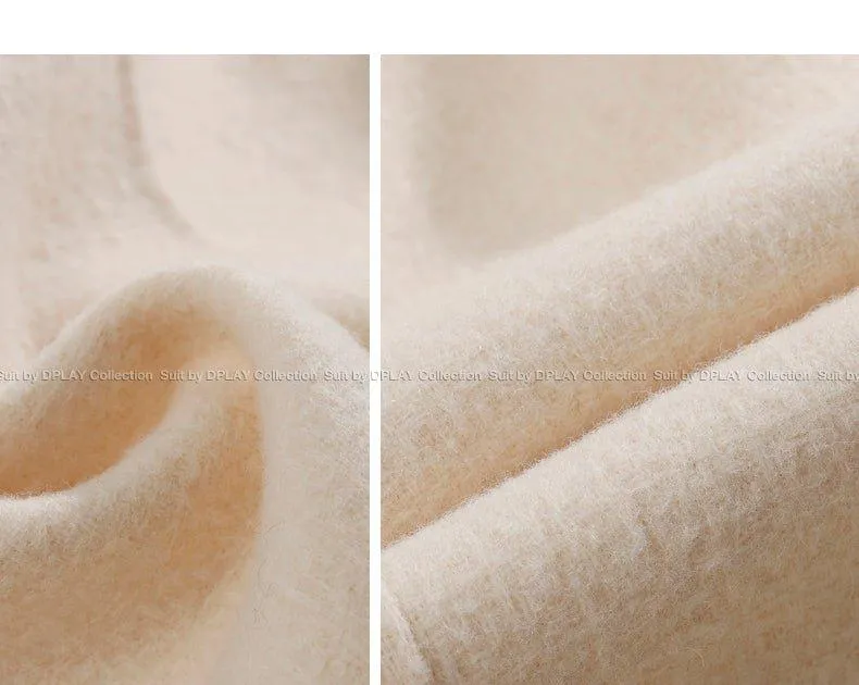 DPLAY fall Winter Beige Pearl Navy Collar Double Sided Woolen Long Coat - Tio