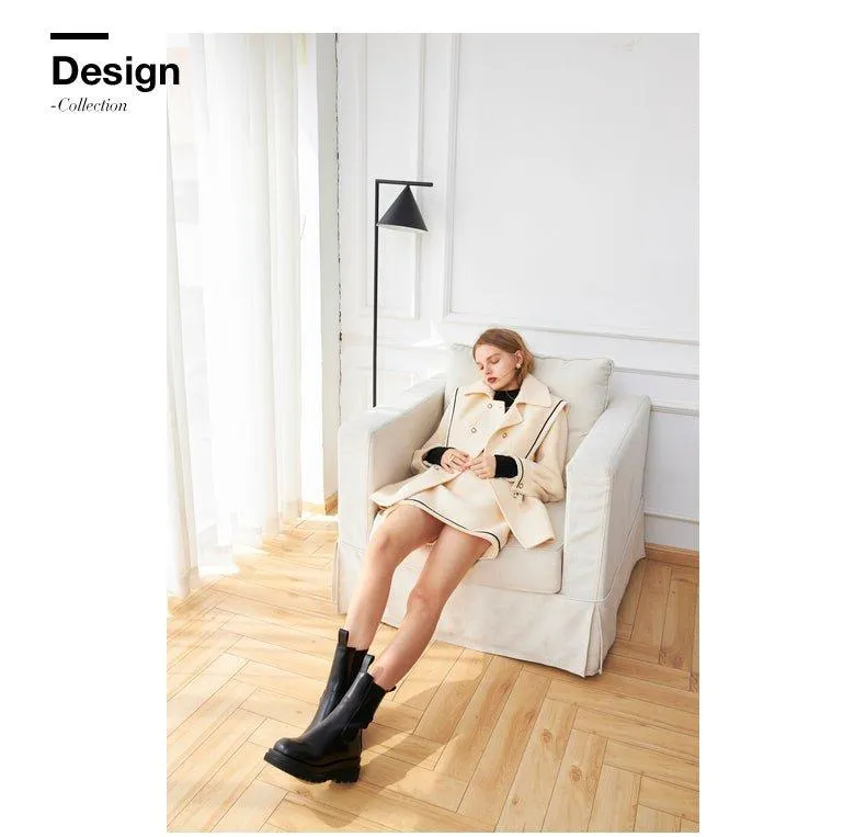 DPLAY fall Winter Beige Pearl Navy Collar Double Sided Woolen Long Coat - Tio