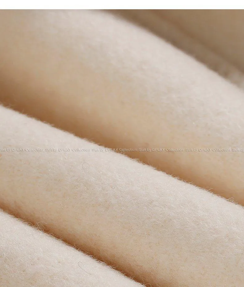 DPLAY fall Winter Beige Pearl Navy Collar Double Sided Woolen Long Coat - Tio
