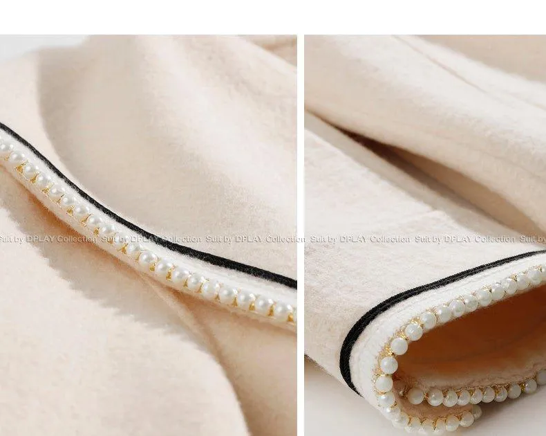 DPLAY fall Winter Beige Pearl Navy Collar Double Sided Woolen Long Coat - Tio
