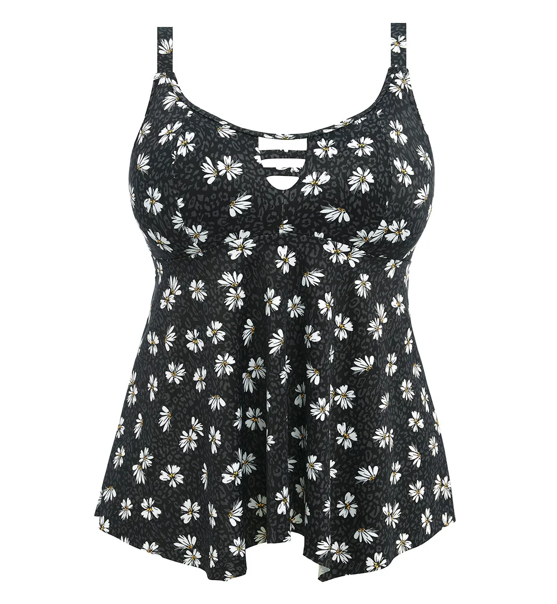 Elomi Plain Sailing Handkerchief Hem Molded Tankini (ES7271) - Black Daisy