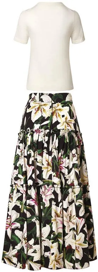 Embellished T-Shirt and Floral-Print Midi Skirt