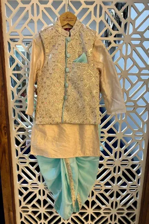 Embroidered Jacket with Beige Kurta and Dhoti