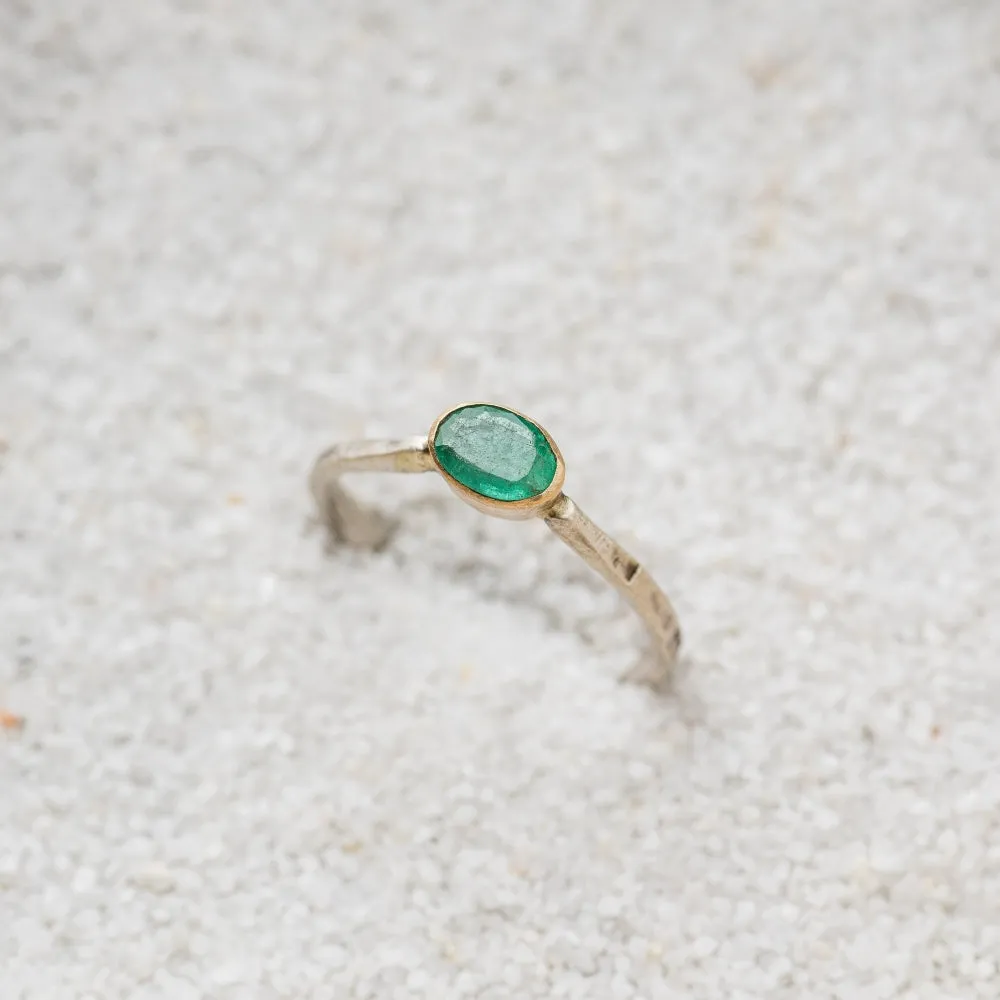Emerald East-West Mixed Metal Ring