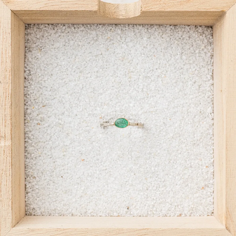 Emerald East-West Mixed Metal Ring
